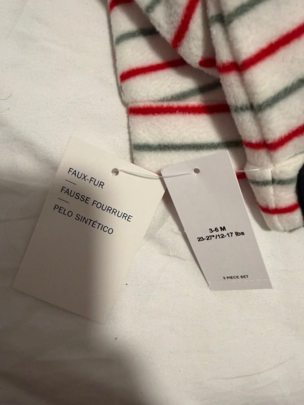 Carter's Cream Pajama Set with Red & Green Stripes holiday 3-6months